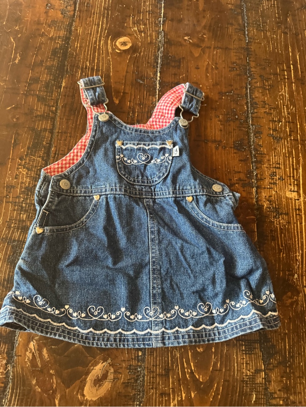 Sprockets VTG Denim Heart-Trim Pinafore Overalls Dress - Blue